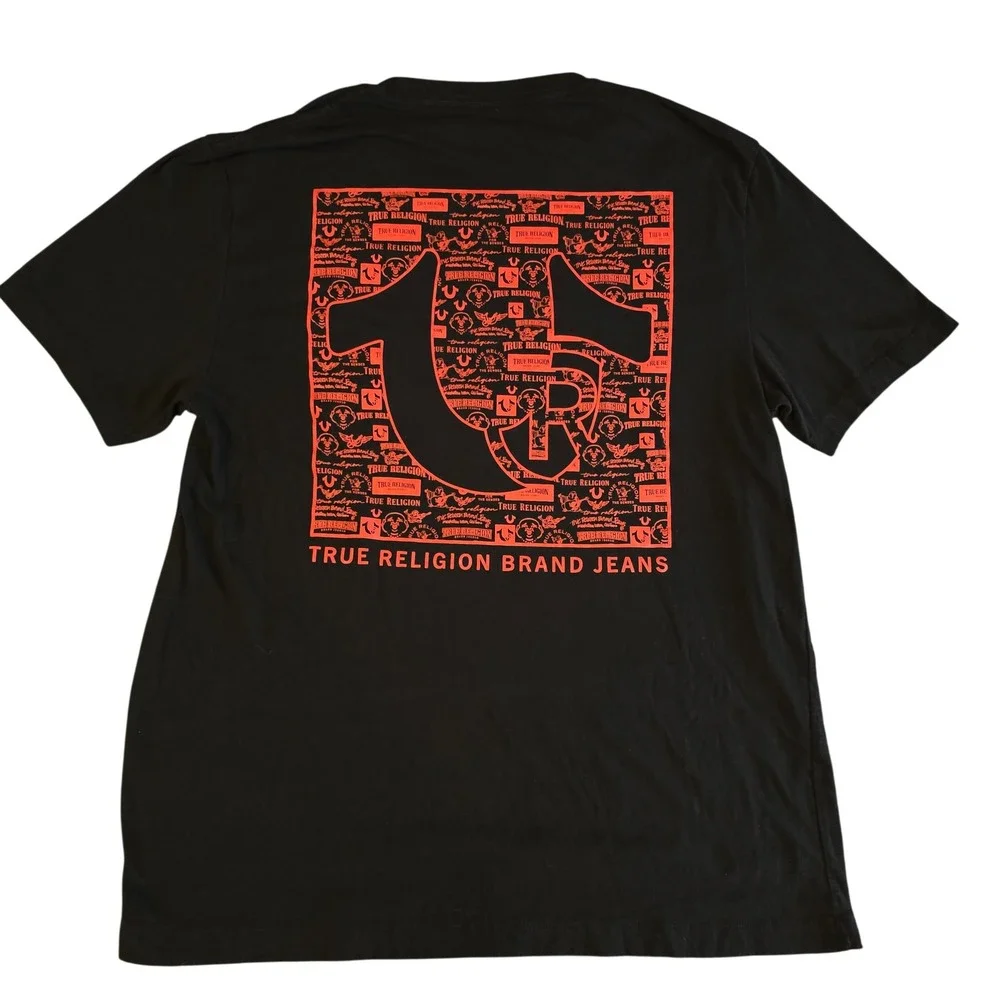 True Religion Mens 3XL T-Shirt Black Red Graphic Logo Short Sleeve 108335